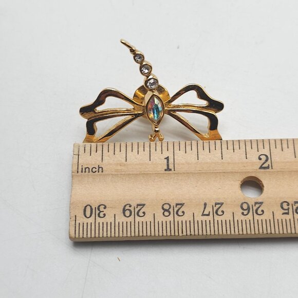 Vintage 1993 Avon Nature's Garden Rhinestone Dragonfly Tack Pin Gold Tone 1.5" - Picture 5 of 5